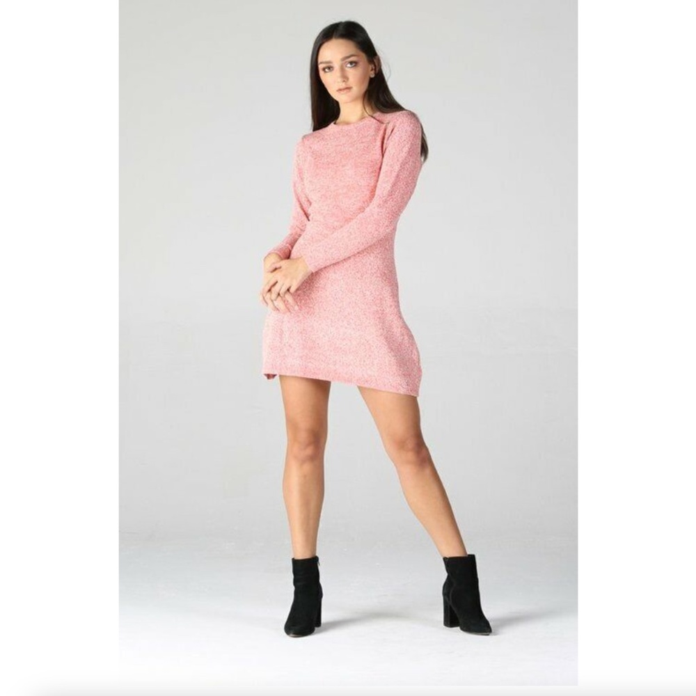 Angie Womens Heather Knit Sweater Dress in Clay Coral Red White Size Lar…